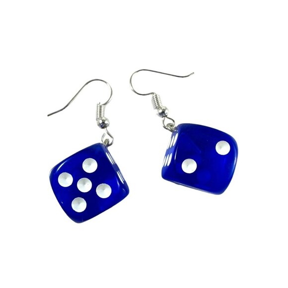Let's get lucky! Super cute lucky dice earrings in clear Royal Blue. - Picture 1 of 6